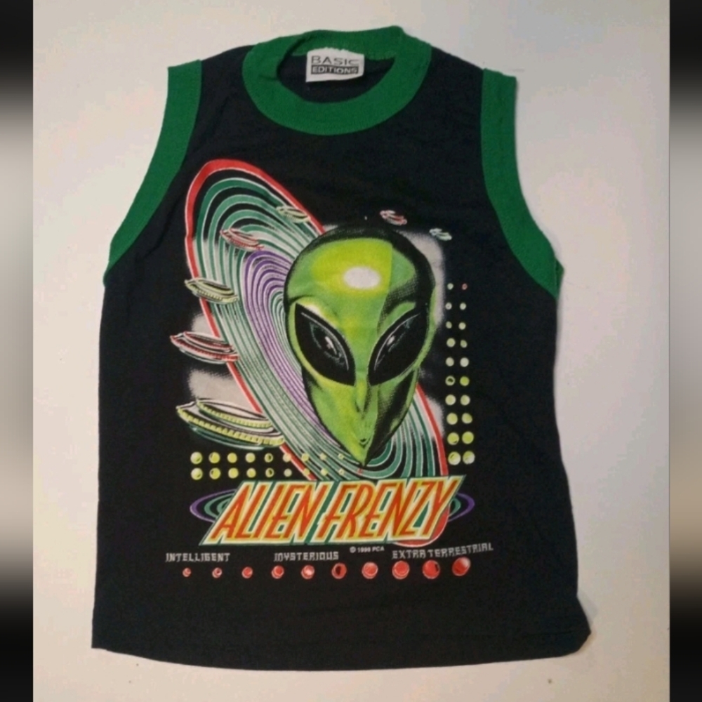 Vtg. Basic Editions 1999 RARE Kids 5T Alien Tank Top, Extraterrestrial Aliencore